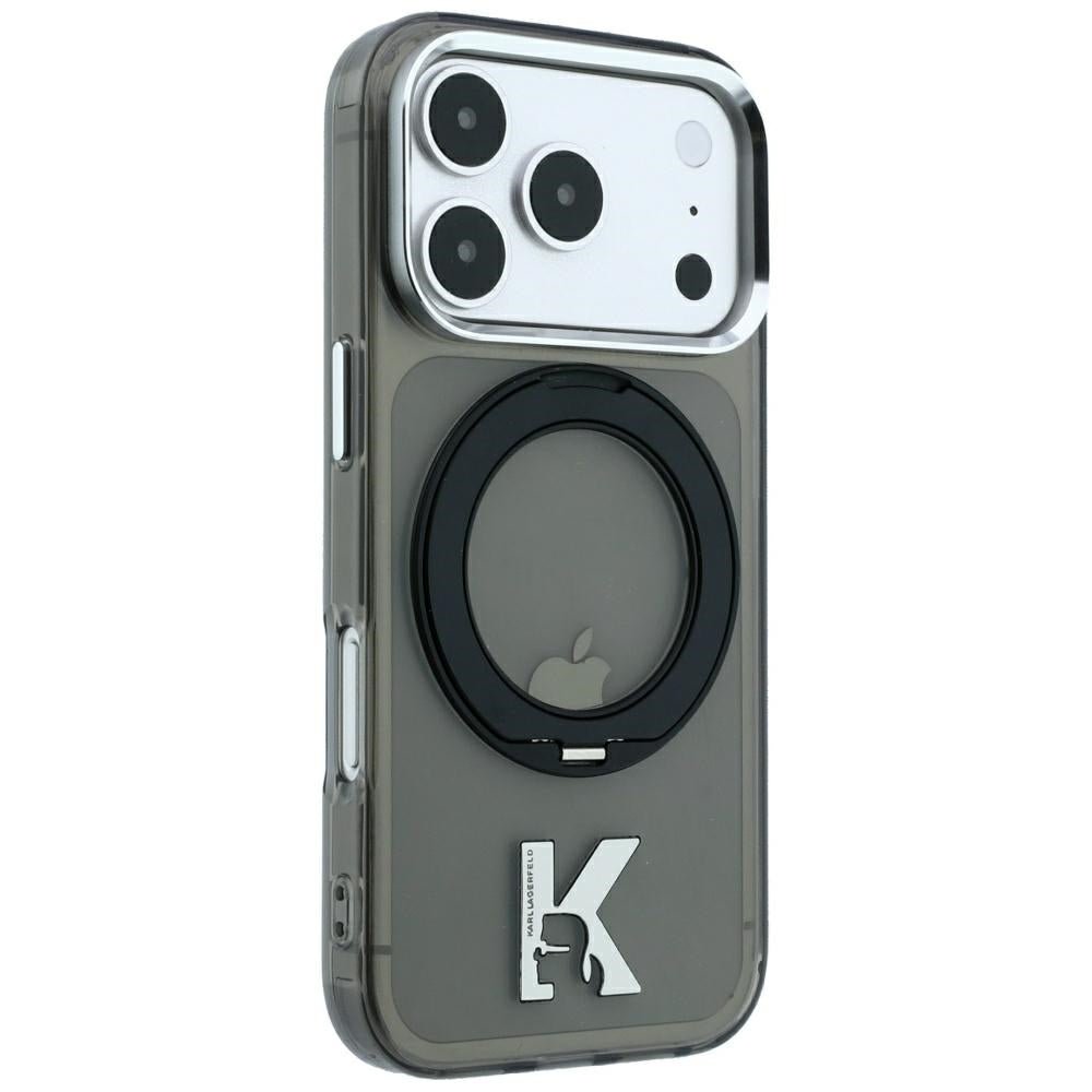 Karl Lagerfeld iPhone 17 Pro Max / iPhone 18 Pro Max - Σκληρή Θήκη με Πλαίσιο Σιλικόνης και Δαχτυλίδι Συγκράτησης - IML Ring Stand 360 Kameo Metal MagSafe - Black