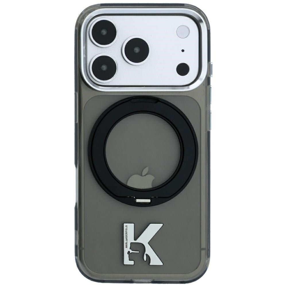 Karl Lagerfeld iPhone 17 Pro Max / iPhone 18 Pro Max - Σκληρή Θήκη με Πλαίσιο Σιλικόνης και Δαχτυλίδι Συγκράτησης - IML Ring Stand 360 Kameo Metal MagSafe - Black