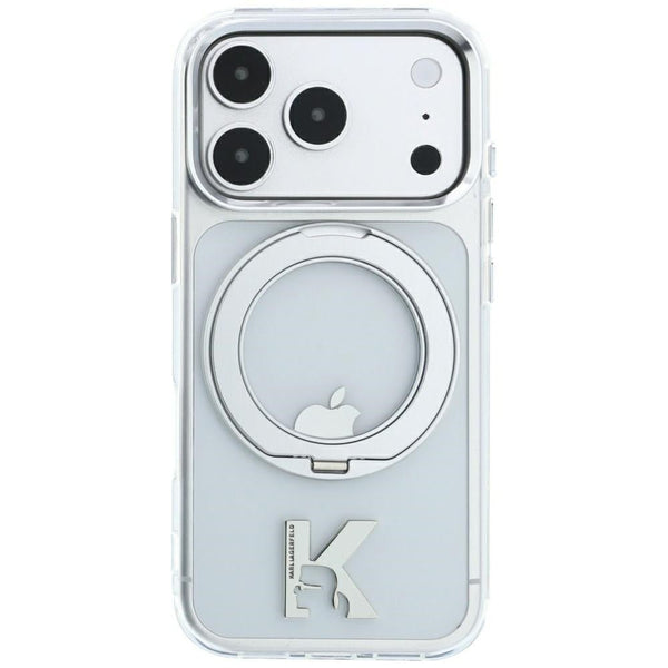 Karl Lagerfeld iPhone 17 Pro Max / iPhone 18 Pro Max - Σκληρή Θήκη με Πλαίσιο Σιλικόνης και Δαχτυλίδι Συγκράτησης - IML Ring Stand 360 Kameo Metal MagSafe - Clear