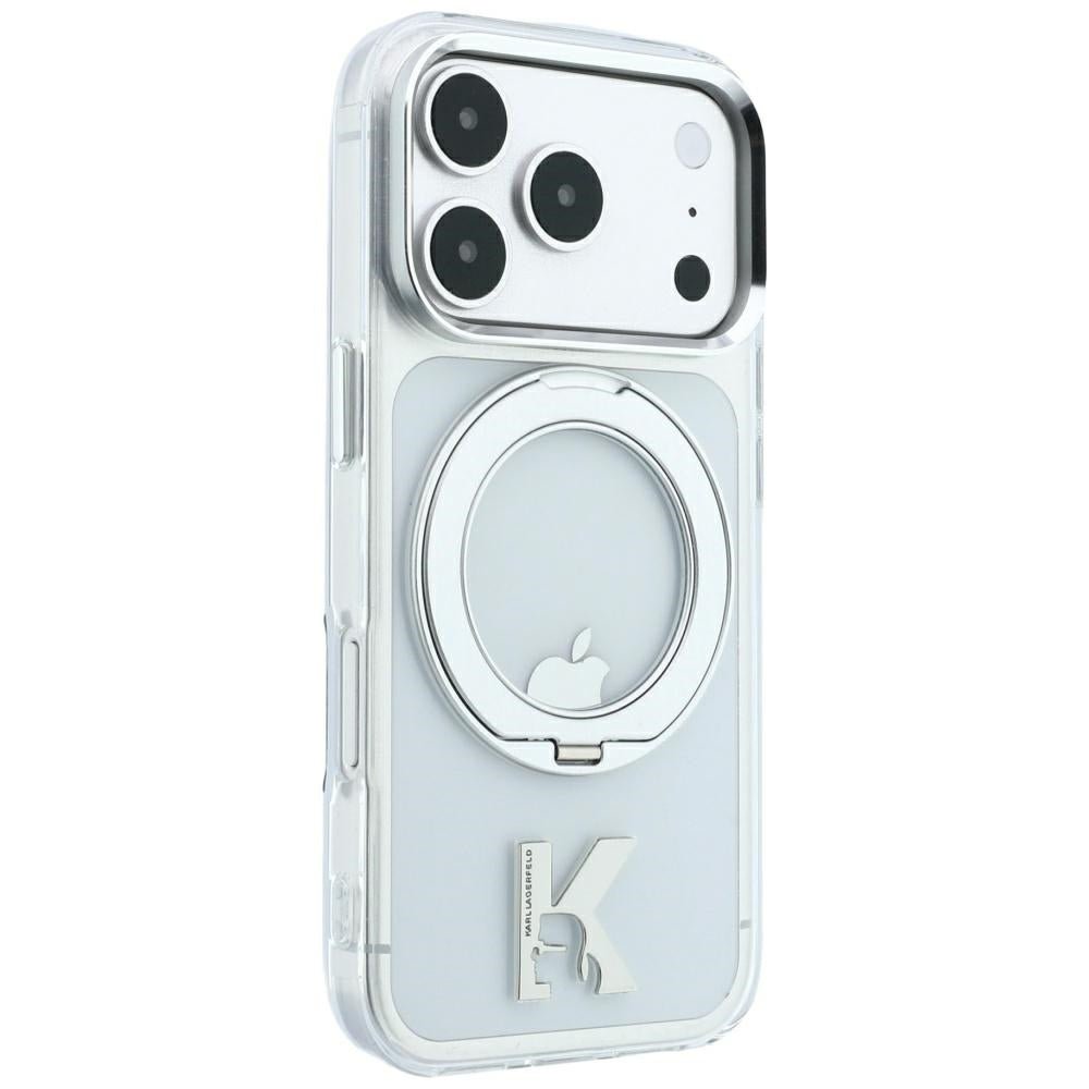 Karl Lagerfeld iPhone 17 Pro Max / iPhone 18 Pro Max - Σκληρή Θήκη με Πλαίσιο Σιλικόνης και Δαχτυλίδι Συγκράτησης - IML Ring Stand 360 Kameo Metal MagSafe - Clear