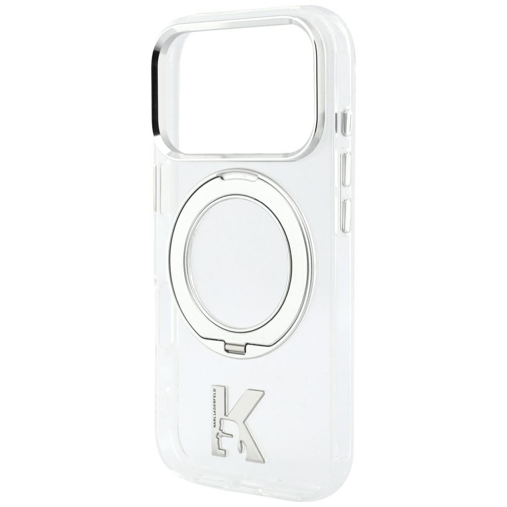 Karl Lagerfeld iPhone 17 Pro Max / iPhone 18 Pro Max - Σκληρή Θήκη με Πλαίσιο Σιλικόνης και Δαχτυλίδι Συγκράτησης - IML Ring Stand 360 Kameo Metal MagSafe - Clear