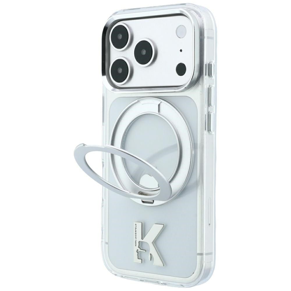 Karl Lagerfeld iPhone 17 Pro Max / iPhone 18 Pro Max - Σκληρή Θήκη με Πλαίσιο Σιλικόνης και Δαχτυλίδι Συγκράτησης - IML Ring Stand 360 Kameo Metal MagSafe - Clear