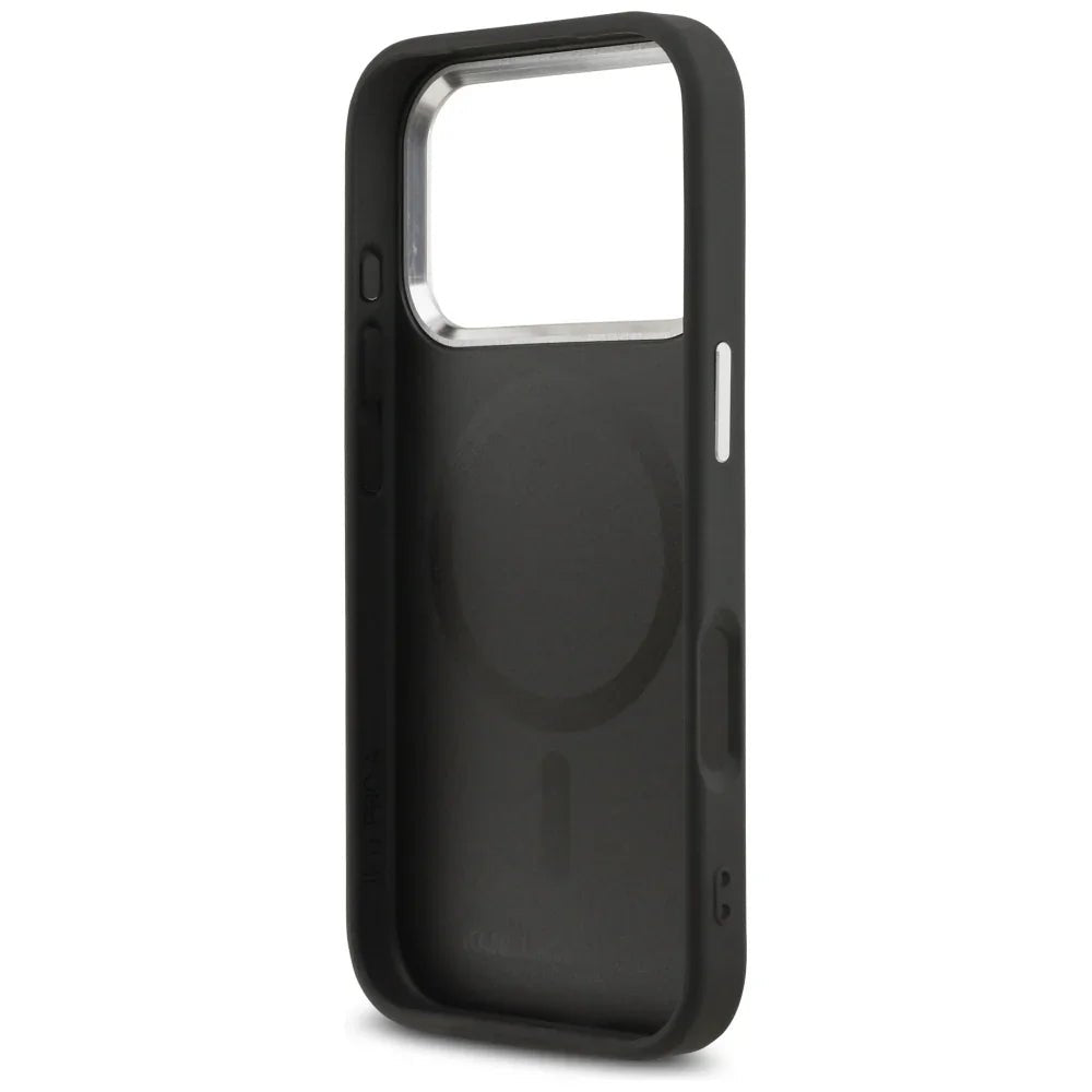 Karl Lagerfeld iPhone 17 Pro Max - Karl and Choupette Pins MagSafe - Σκληρή Θήκη με Επένδυση Συνθετικού Δέρματος - Black