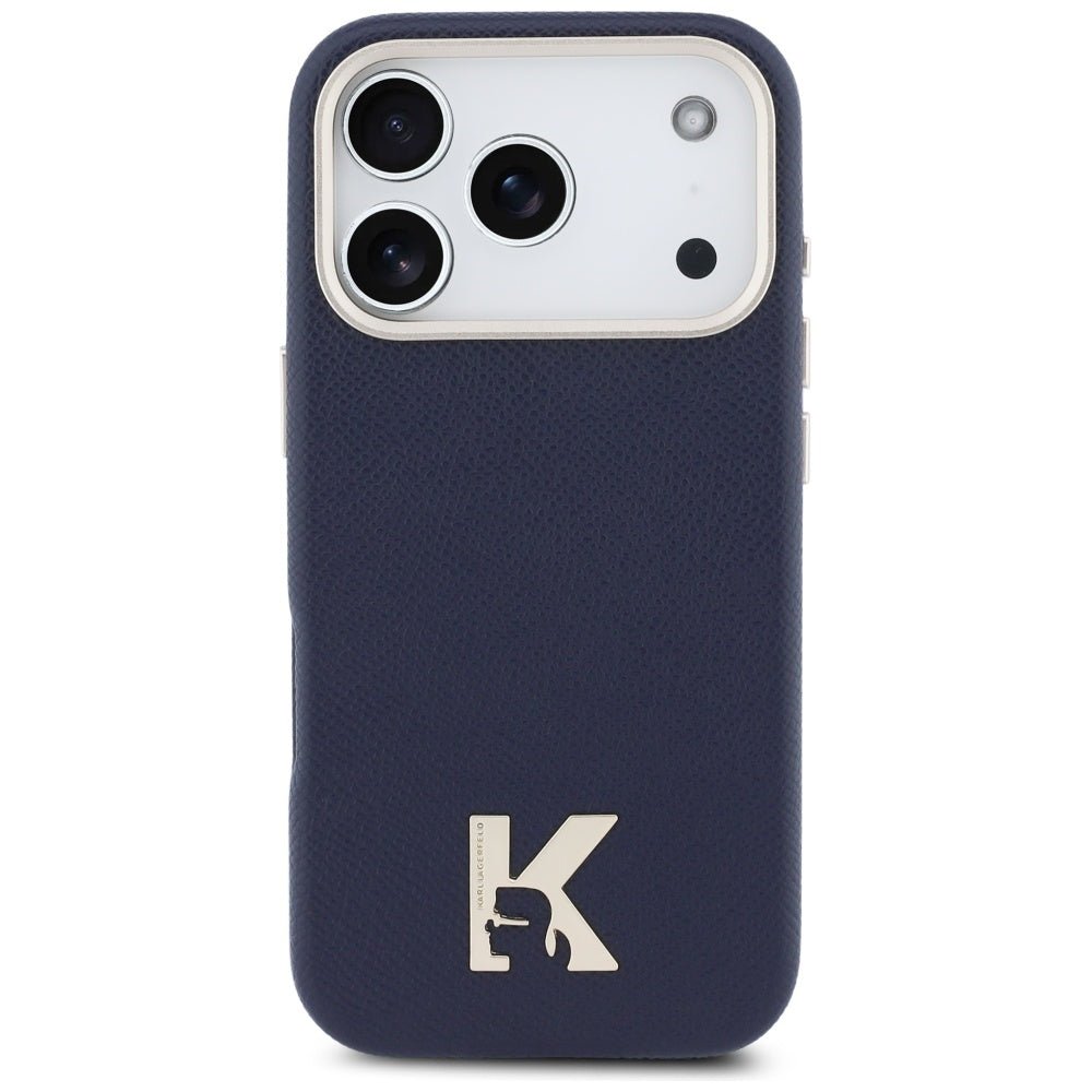 Karl Lagerfeld iPhone 17 Pro Max - Σκληρή Θήκη με Επένδυση Οικολογικού Δέρματος και MagSafe - Karl Head Logo - Blue