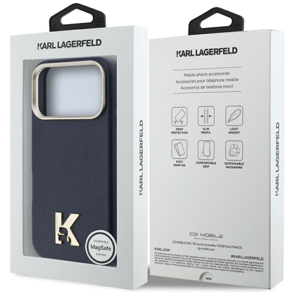Karl Lagerfeld iPhone 17 Pro Max - Σκληρή Θήκη με Επένδυση Οικολογικού Δέρματος και MagSafe - Karl Head Logo - Blue