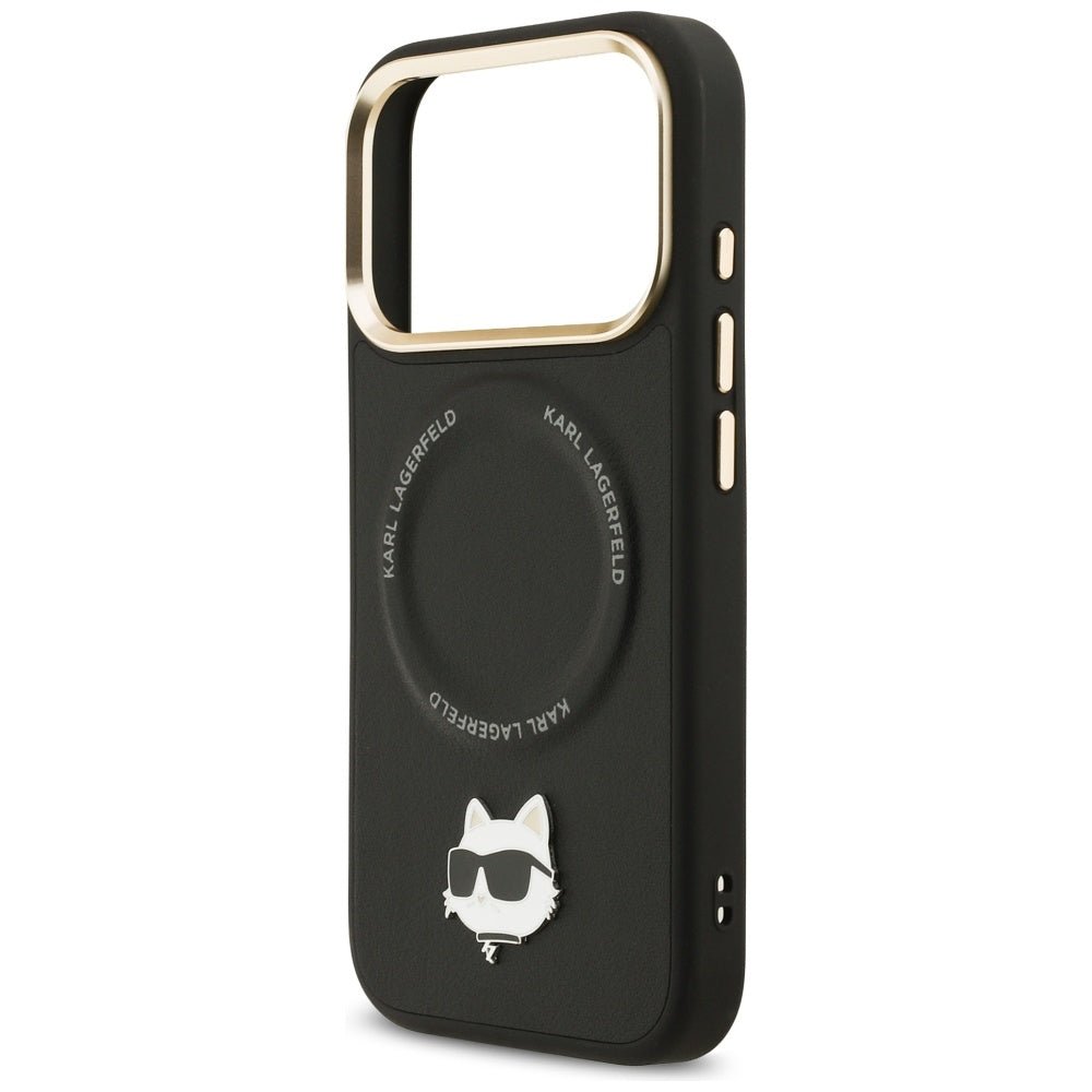 Karl Lagerfeld iPhone 17 Pro Max - Σκληρή Θήκη με Επένδυση Συνθετικού Δέρματος και Λουράκι - Big Strap Choupette Metal Logo MagSafe - Black