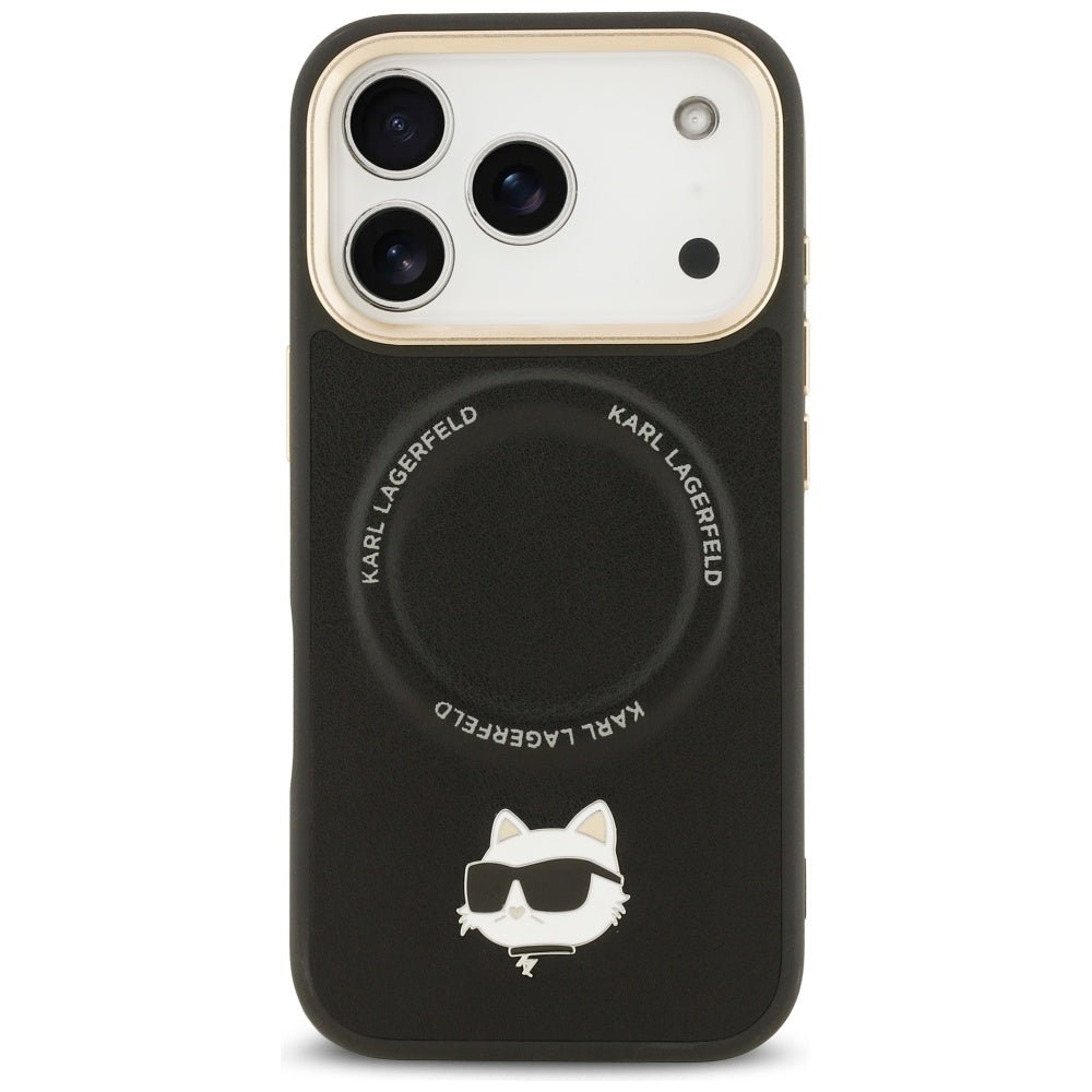 Karl Lagerfeld iPhone 17 Pro Max - Σκληρή Θήκη με Επένδυση Συνθετικού Δέρματος και Λουράκι - Big Strap Choupette Metal Logo MagSafe - Black