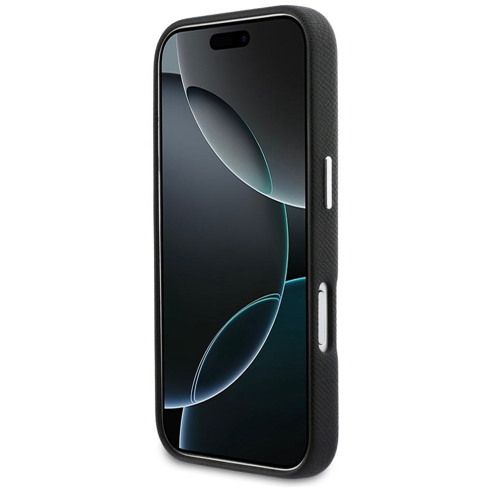 Karl Lagerfeld iPhone 17 Pro Max - Σκληρή Θήκη με Επένδυση Συνθετικού Δέρματος και Πλαίσιο Σιλικόνης - Karl and Choupette Head Pins Saffiano MagSafe - Black