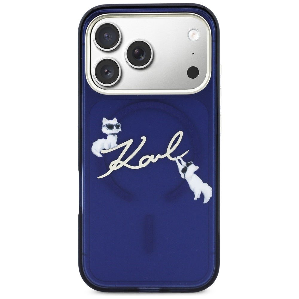 Karl Lagerfeld iPhone 17 Pro Max - Σκληρή Θήκη με Πλαίσιο Σιλικόνης - IML Choupettes Karl Script Logo MagSafe - Blue