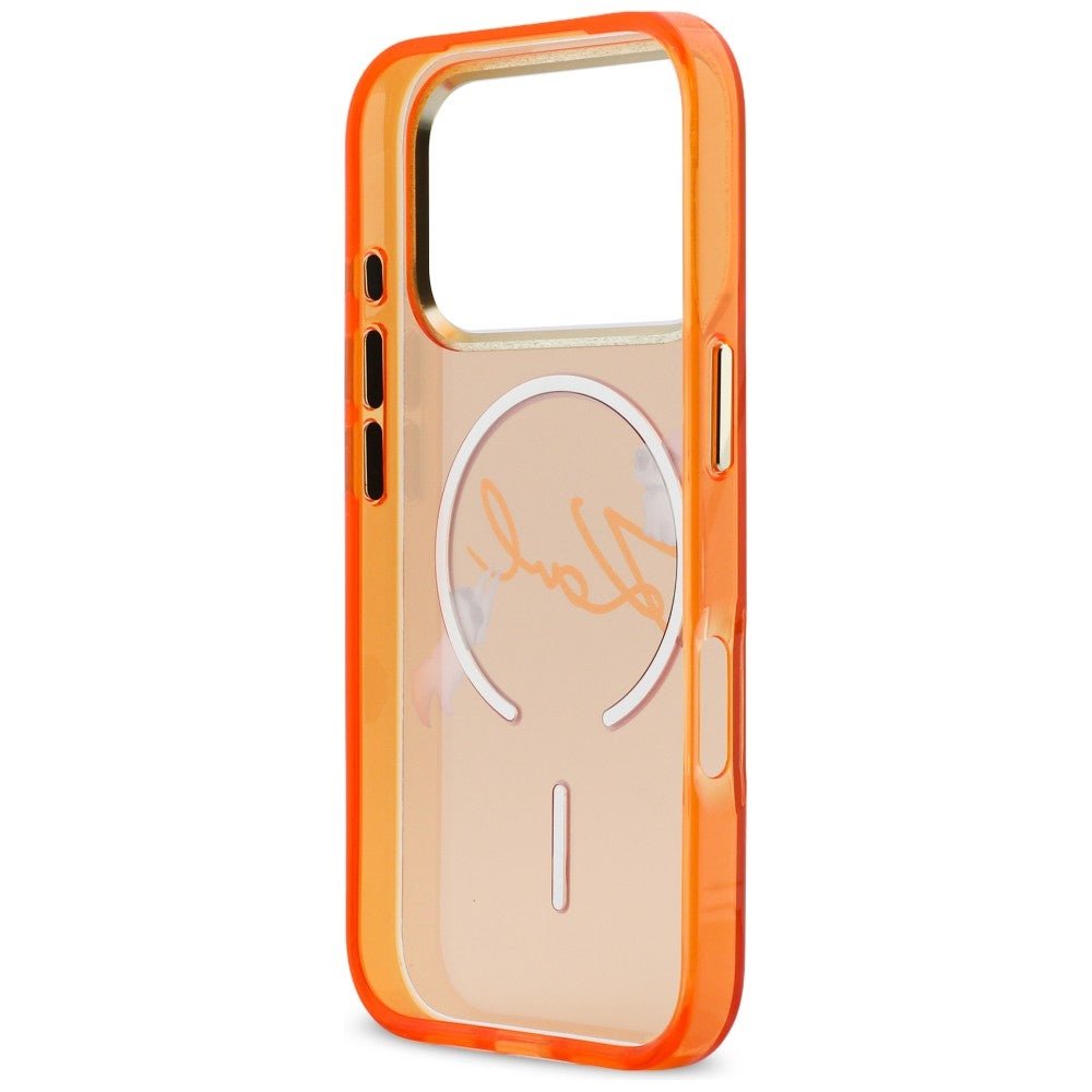 Karl Lagerfeld iPhone 17 Pro Max - Σκληρή Θήκη με Πλαίσιο Σιλικόνης - IML Choupettes Karl Script Logo MagSafe - Orange