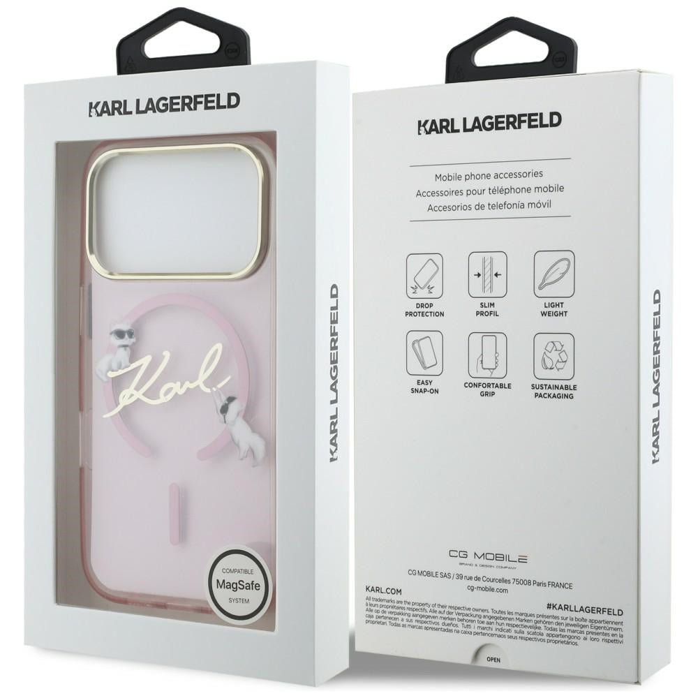Karl Lagerfeld iPhone 17 Pro Max - Σκληρή Θήκη με Πλαίσιο Σιλικόνης - IML Choupettes Karl Script Logo MagSafe - Pink