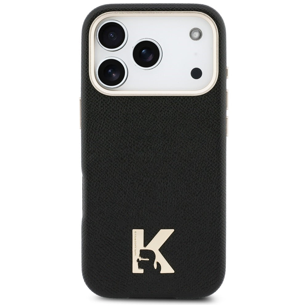 Karl Lagerfeld iPhone 17 Pro - Σκληρή Θήκη με Επένδυση Οικολογικού Δέρματος και MagSafe - Karl Head Logo - Black