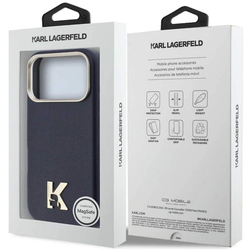 Karl Lagerfeld iPhone 17 Pro - Σκληρή Θήκη με Επένδυση Οικολογικού Δέρματος και MagSafe - Karl Head Logo - Blue