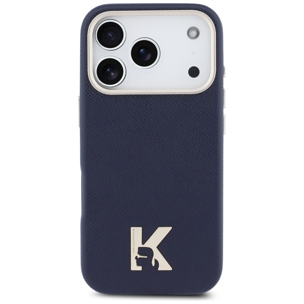 Karl Lagerfeld iPhone 17 Pro - Σκληρή Θήκη με Επένδυση Οικολογικού Δέρματος και MagSafe - Karl Head Logo - Blue
