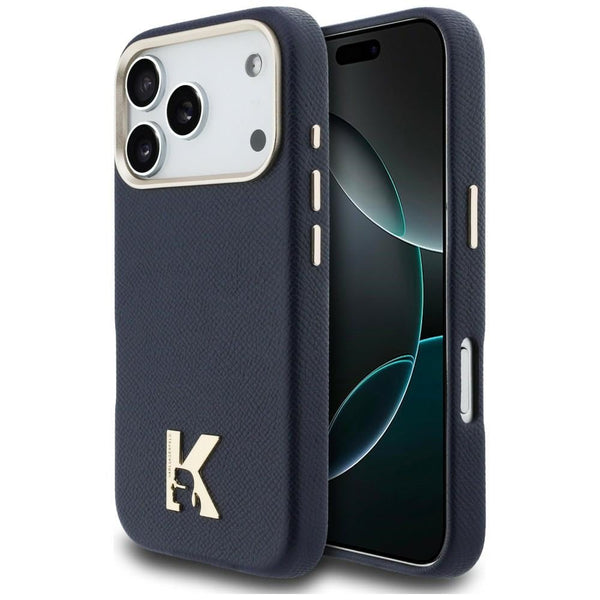 Karl Lagerfeld iPhone 17 Pro - Σκληρή Θήκη με Επένδυση Οικολογικού Δέρματος και MagSafe - Karl Head Logo - Blue