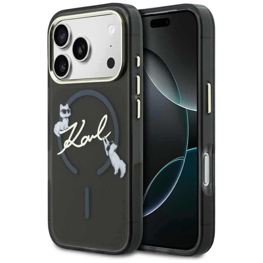 Karl Lagerfeld iPhone 17 Pro - Σκληρή Θήκη με Πλαίσιο Σιλικόνης - IML Choupettes Karl Script Logo MagSafe - Black