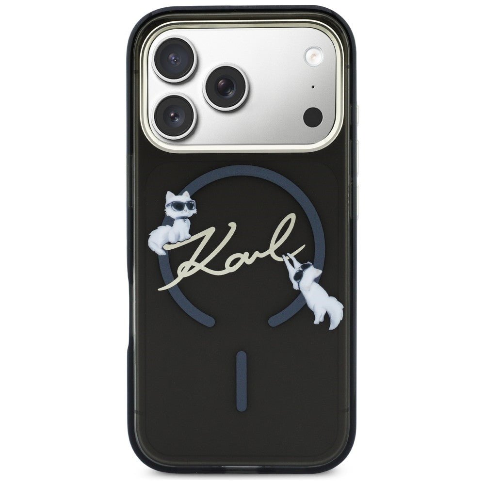 Karl Lagerfeld iPhone 17 Pro - Σκληρή Θήκη με Πλαίσιο Σιλικόνης - IML Choupettes Karl Script Logo MagSafe - Black