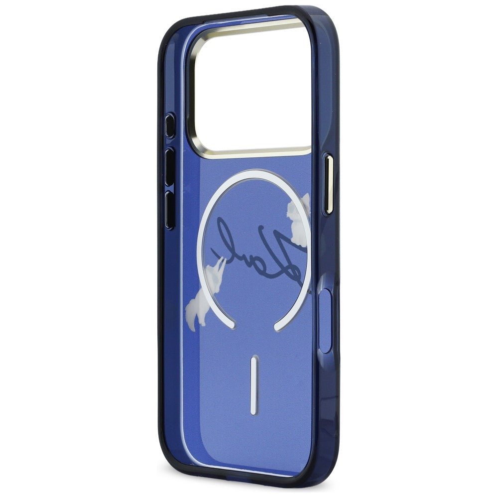 Karl Lagerfeld iPhone 17 Pro - Σκληρή Θήκη με Πλαίσιο Σιλικόνης - IML Choupettes Karl Script Logo MagSafe - Blue
