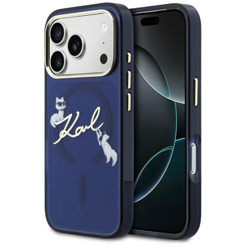Karl Lagerfeld iPhone 17 Pro - Σκληρή Θήκη με Πλαίσιο Σιλικόνης - IML Choupettes Karl Script Logo MagSafe - Blue