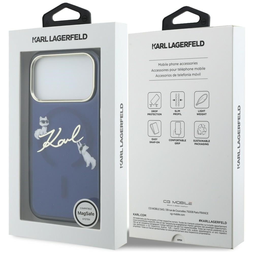 Karl Lagerfeld iPhone 17 Pro - Σκληρή Θήκη με Πλαίσιο Σιλικόνης - IML Choupettes Karl Script Logo MagSafe - Blue