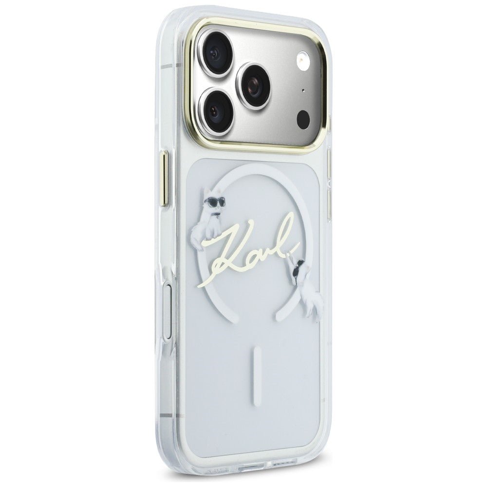 Karl Lagerfeld iPhone 17 Pro - Σκληρή Θήκη με Πλαίσιο Σιλικόνης - IML Choupettes Karl Script Logo MagSafe - Clear