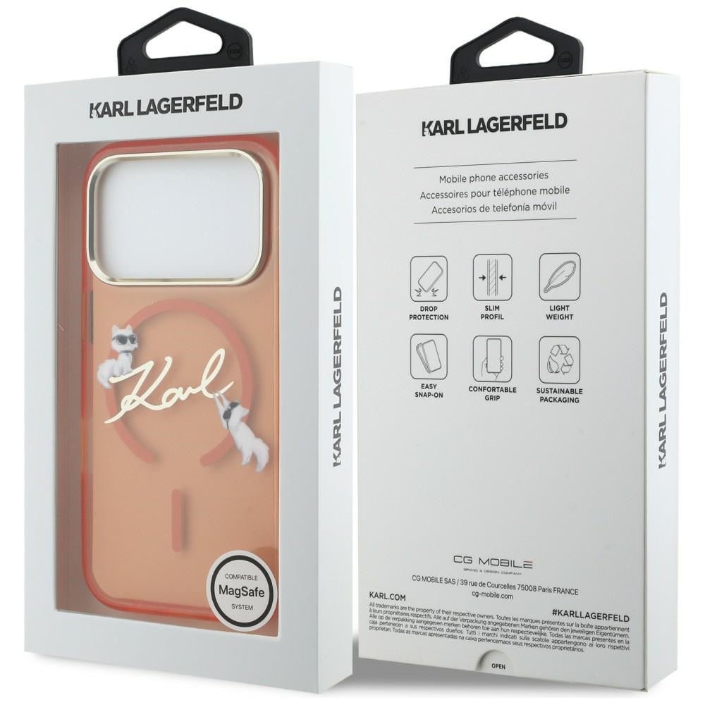 Karl Lagerfeld iPhone 17 Pro - Σκληρή Θήκη με Πλαίσιο Σιλικόνης - IML Choupettes Karl Script Logo MagSafe - Orange