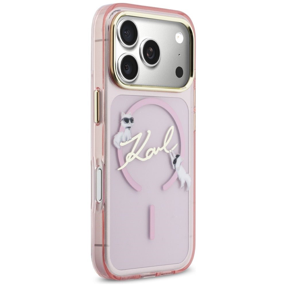 Karl Lagerfeld iPhone 17 Pro - Σκληρή Θήκη με Πλαίσιο Σιλικόνης - IML Choupettes Karl Script Logo MagSafe - Pink