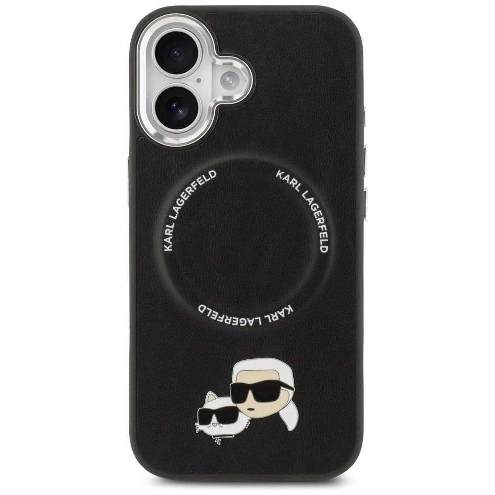 Karl Lagerfeld iPhone 17 - Σκληρή Θήκη με Επένδυση Συνθετικού Δέρματος - Karl and Choupette Pins MagSafe - Black