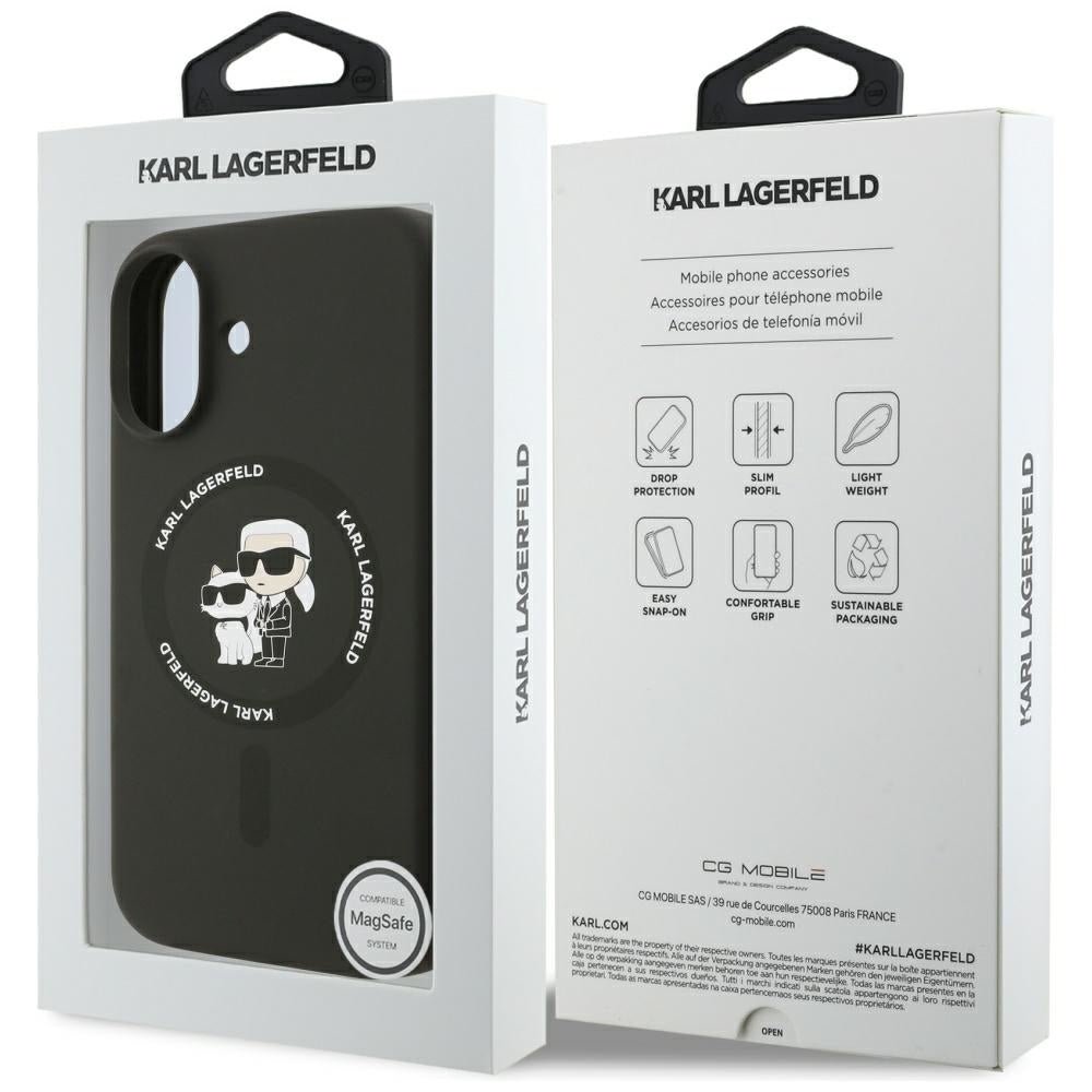 Karl Lagerfeld iPhone 17 - Θήκη Σιλικόνης με MagSafe - Silicone Karl and Choupette Ring - Black