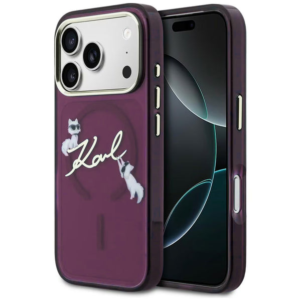 Karl Lagerfeld iPhone 18 Pro / iPhone 17 Pro - Σκληρή Θήκη με Πλαίσιο Σιλικόνης και MagSafe - Script Logo - Burgundy