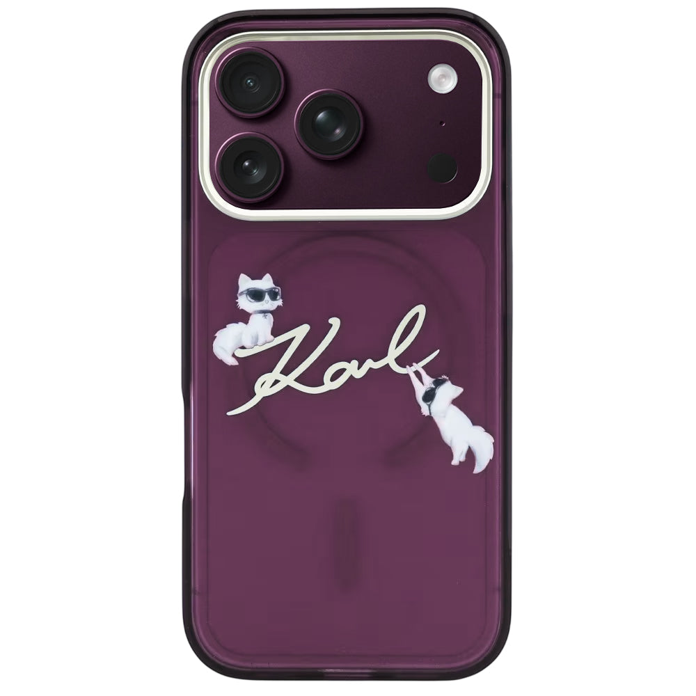 Karl Lagerfeld iPhone 18 Pro / iPhone 17 Pro - Σκληρή Θήκη με Πλαίσιο Σιλικόνης και MagSafe - Script Logo - Burgundy