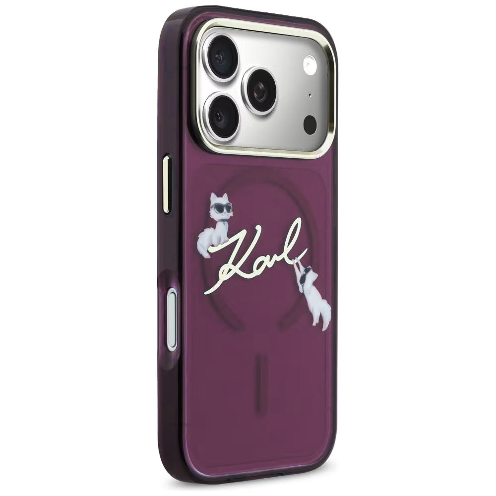 Karl Lagerfeld iPhone 18 Pro / iPhone 17 Pro - Σκληρή Θήκη με Πλαίσιο Σιλικόνης και MagSafe - Script Logo - Burgundy