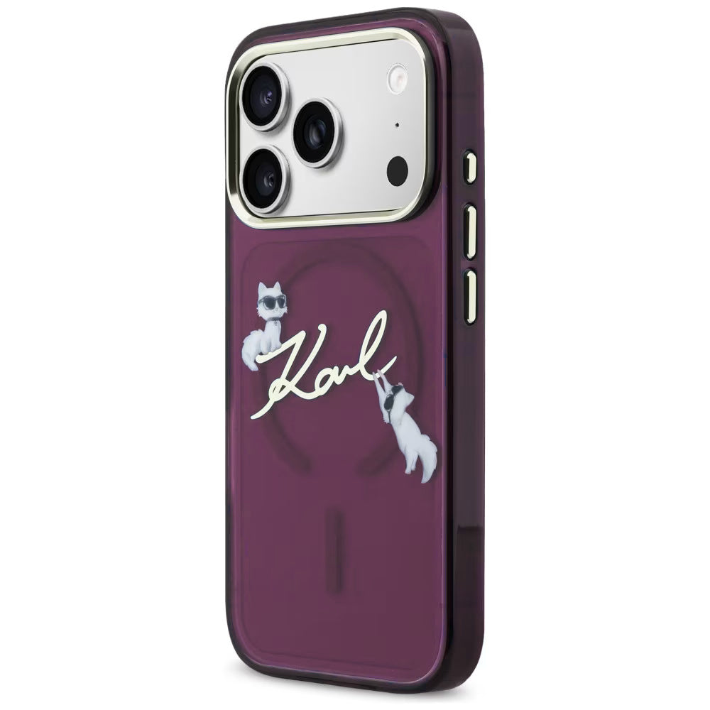Karl Lagerfeld iPhone 18 Pro / iPhone 17 Pro - Σκληρή Θήκη με Πλαίσιο Σιλικόνης και MagSafe - Script Logo - Burgundy
