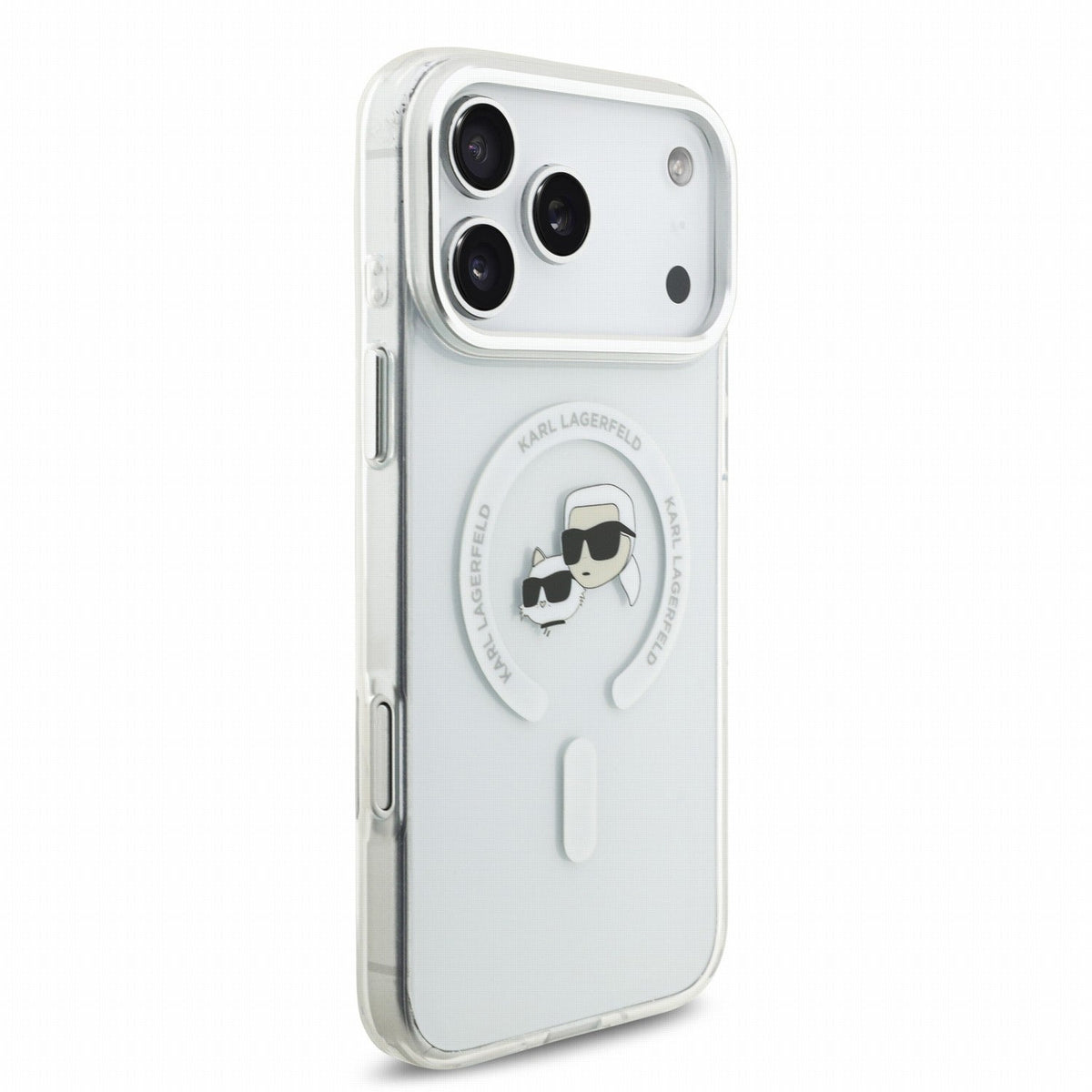 Karl Lagerfeld iPhone 18 Pro / iPhone 17 Pro - Σκληρή Θήκη MagSafe με Πλαίσιο Σιλικόνης - IML K and CH Heads Metal Frame - White