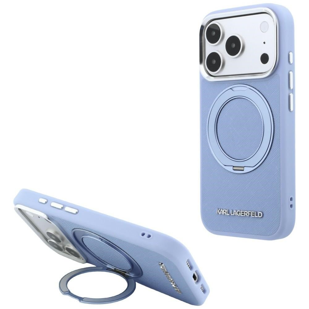 Karl Lagerfeld iPhone 18 Pro / iPhone 17 Pro - Σκληρή Θήκη με Δαχτυλίδι Συγκράτησης MagSafe - Ring Stand 360 Saffiano - Blue