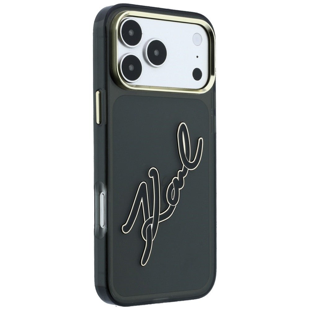 Karl Lagerfeld iPhone 18 Pro / iPhone 17 Pro - Σκληρή Θήκη με Πλαίσιο Σιλικόνης - IML Big Signature Resin Metal Frame - Black