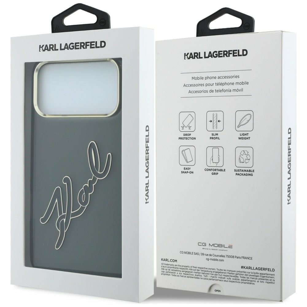 Karl Lagerfeld iPhone 18 Pro / iPhone 17 Pro - Σκληρή Θήκη με Πλαίσιο Σιλικόνης - IML Big Signature Resin Metal Frame - Black