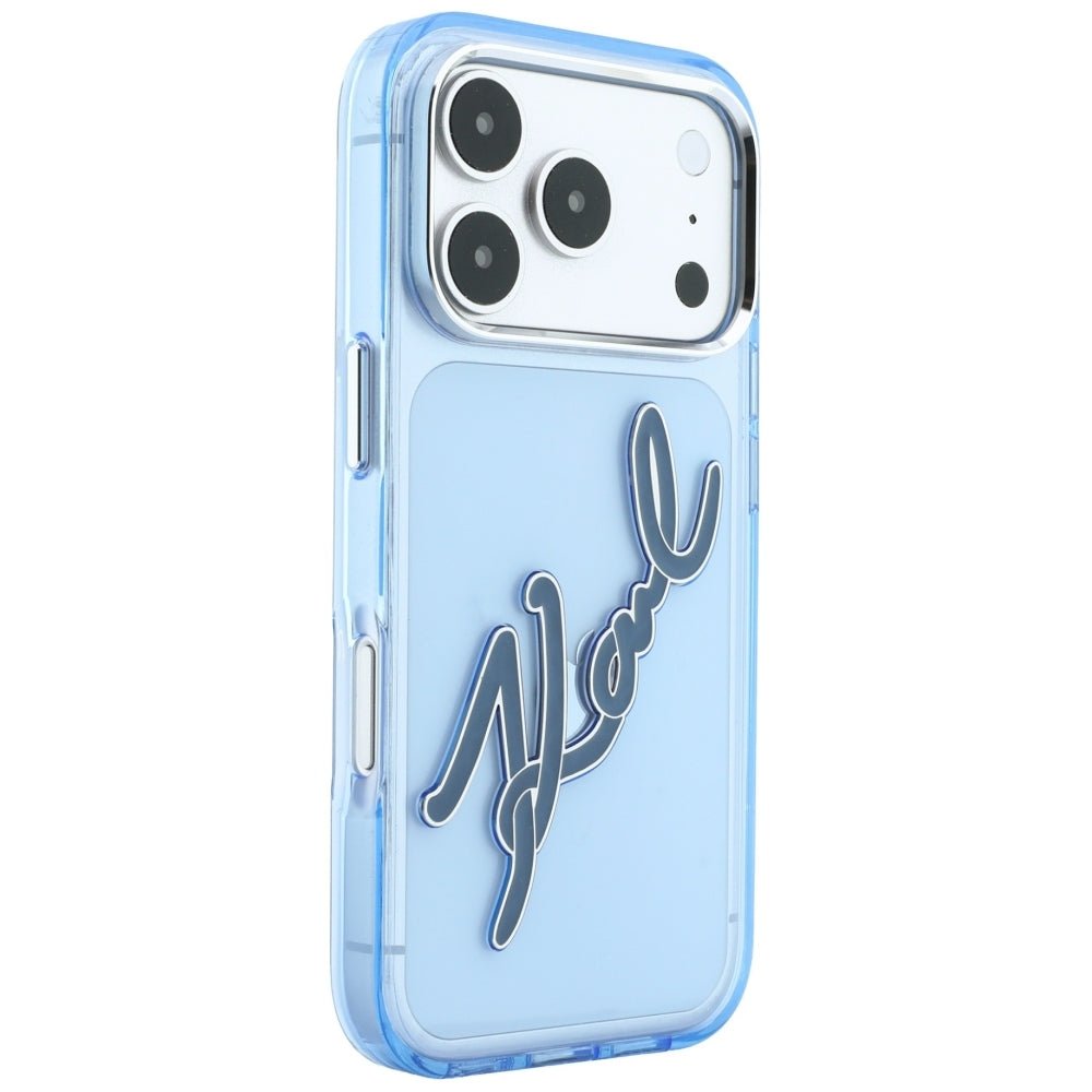 Karl Lagerfeld iPhone 18 Pro / iPhone 17 Pro - Σκληρή Θήκη με Πλαίσιο Σιλικόνης - IML Big Signature Resin Metal Frame - Blue