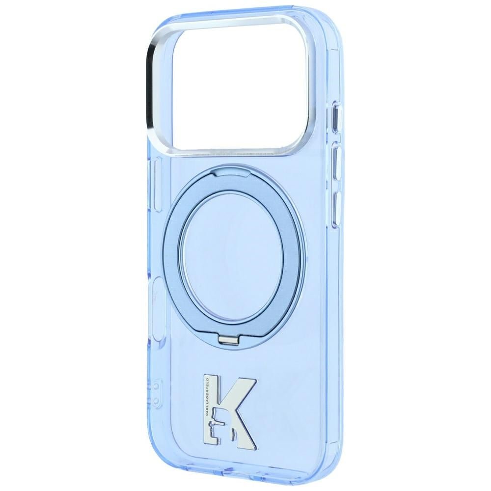 Karl Lagerfeld iPhone 18 Pro / iPhone 17 Pro - Σκληρή Θήκη με Πλαίσιο Σιλικόνης και Δαχτυλίδι Συγκράτησης MagSafe - IML Ring Stand 360 Kameo Metal - Blue