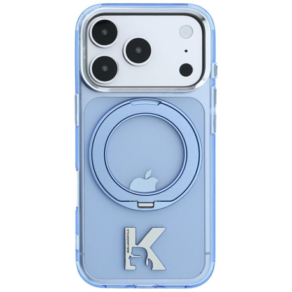 Karl Lagerfeld iPhone 18 Pro / iPhone 17 Pro - Σκληρή Θήκη με Πλαίσιο Σιλικόνης και Δαχτυλίδι Συγκράτησης MagSafe - IML Ring Stand 360 Kameo Metal - Blue