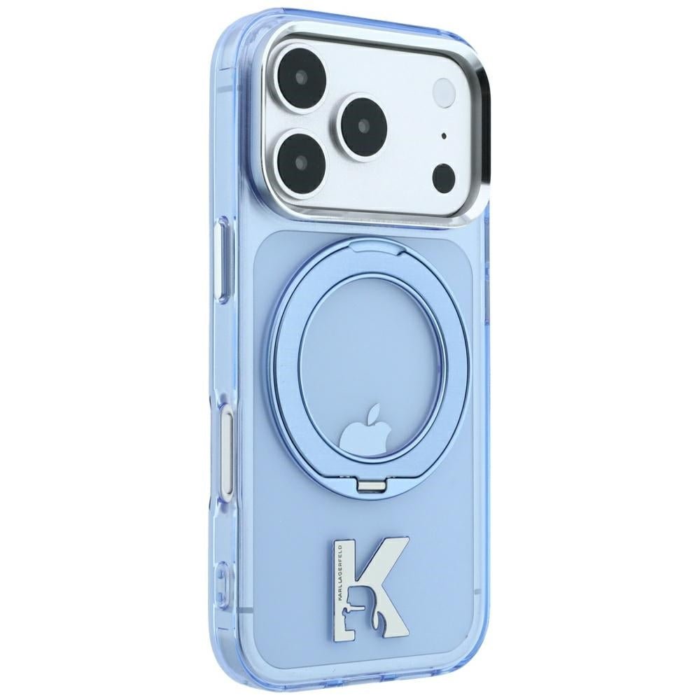 Karl Lagerfeld iPhone 18 Pro / iPhone 17 Pro - Σκληρή Θήκη με Πλαίσιο Σιλικόνης και Δαχτυλίδι Συγκράτησης MagSafe - IML Ring Stand 360 Kameo Metal - Blue
