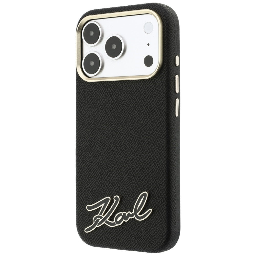 Karl Lagerfeld iPhone 18 Pro / iPhone 17 Pro - Σκληρή Θήκη με Πλαίσιο Σιλικόνης MagSafe - Grained with Resin Signature Logo - Black