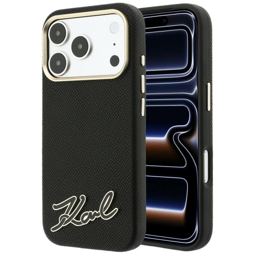 Karl Lagerfeld iPhone 18 Pro / iPhone 17 Pro - Σκληρή Θήκη με Πλαίσιο Σιλικόνης MagSafe - Grained with Resin Signature Logo - Black