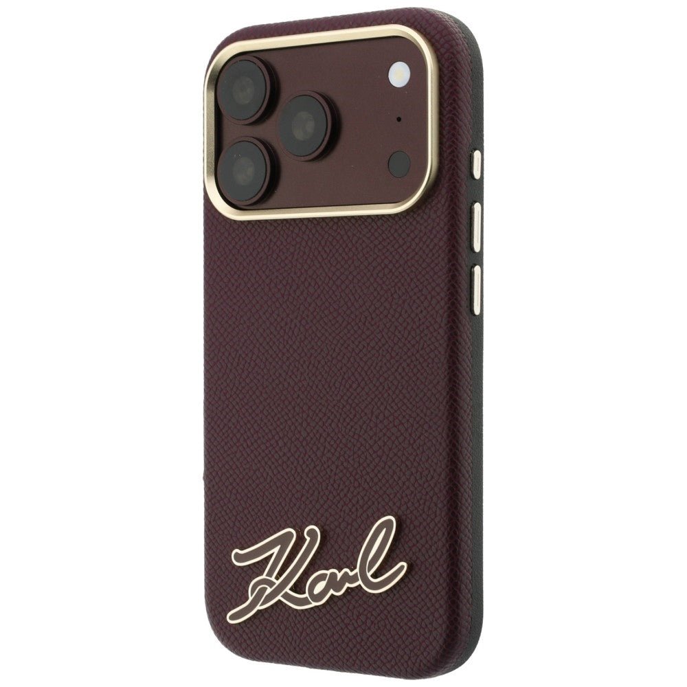 Karl Lagerfeld iPhone 18 Pro / iPhone 17 Pro - Σκληρή Θήκη με Πλαίσιο Σιλικόνης MagSafe - Grained with Resin Signature Logo - Burgundy