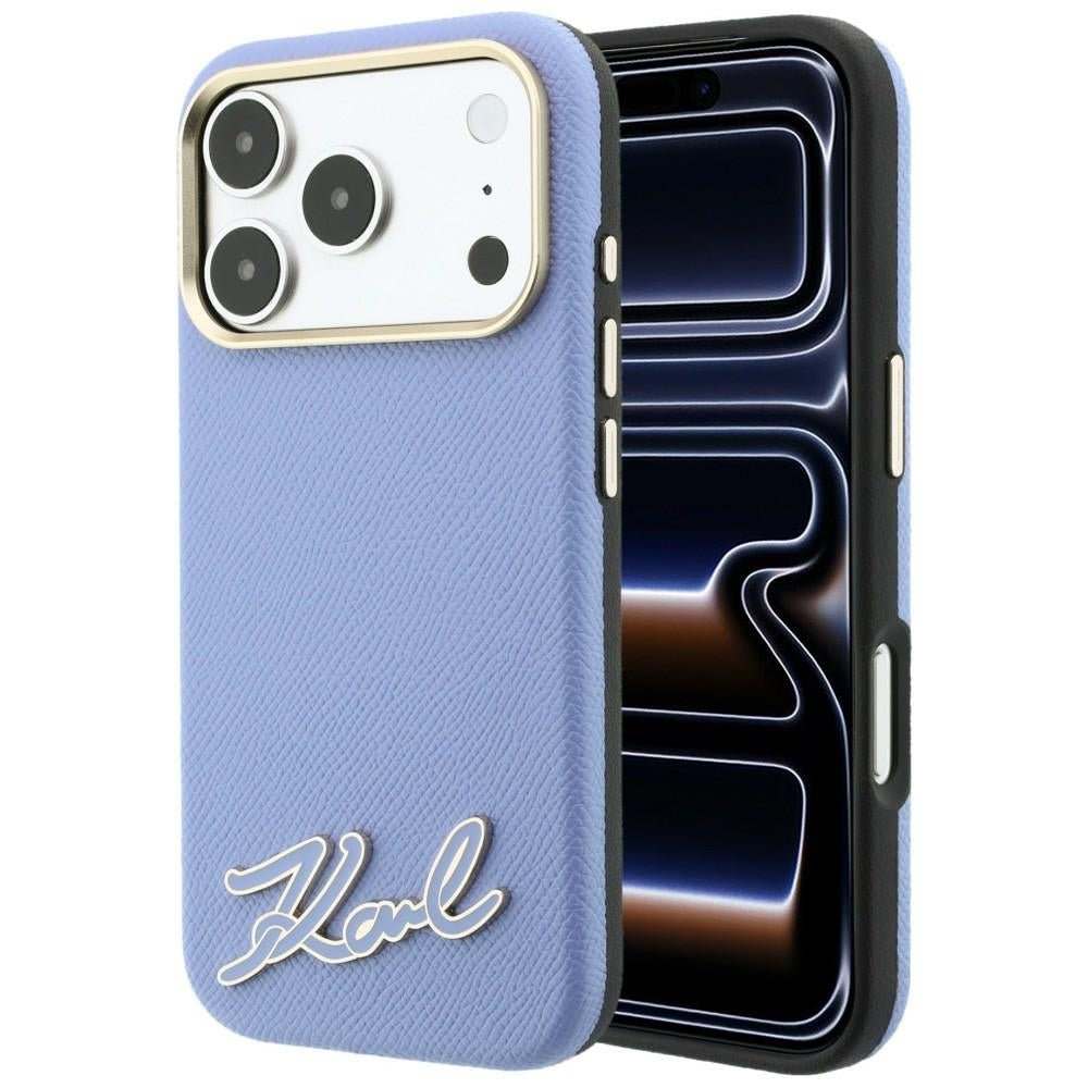 Karl Lagerfeld iPhone 18 Pro / iPhone 17 Pro - Σκληρή Θήκη με Πλαίσιο Σιλικόνης MagSafe - Grained with Resin Signature Logo - Light Blue