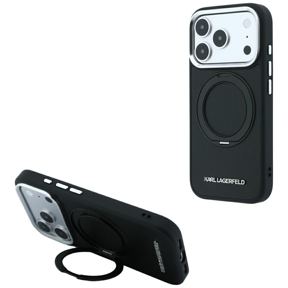 Karl Lagerfeld iPhone 18 Pro Max / iPhone 17 Pro Max - Σκληρή Θήκη με Δαχτυλίδι Συγκράτησης MagSafe - Ring Stand 360 Saffiano - Black