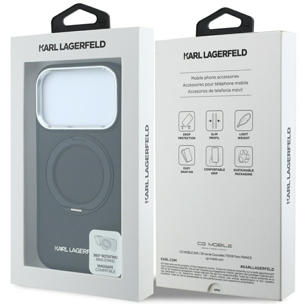 Karl Lagerfeld iPhone 18 Pro Max / iPhone 17 Pro Max - Σκληρή Θήκη με Δαχτυλίδι Συγκράτησης MagSafe - Ring Stand 360 Saffiano - Black