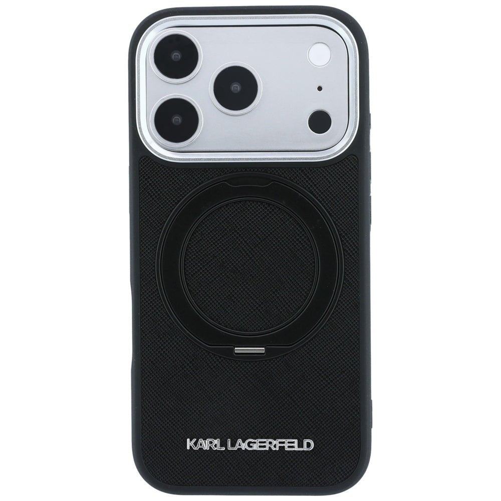 Karl Lagerfeld iPhone 18 Pro Max / iPhone 17 Pro Max - Σκληρή Θήκη με Δαχτυλίδι Συγκράτησης MagSafe - Ring Stand 360 Saffiano - Black