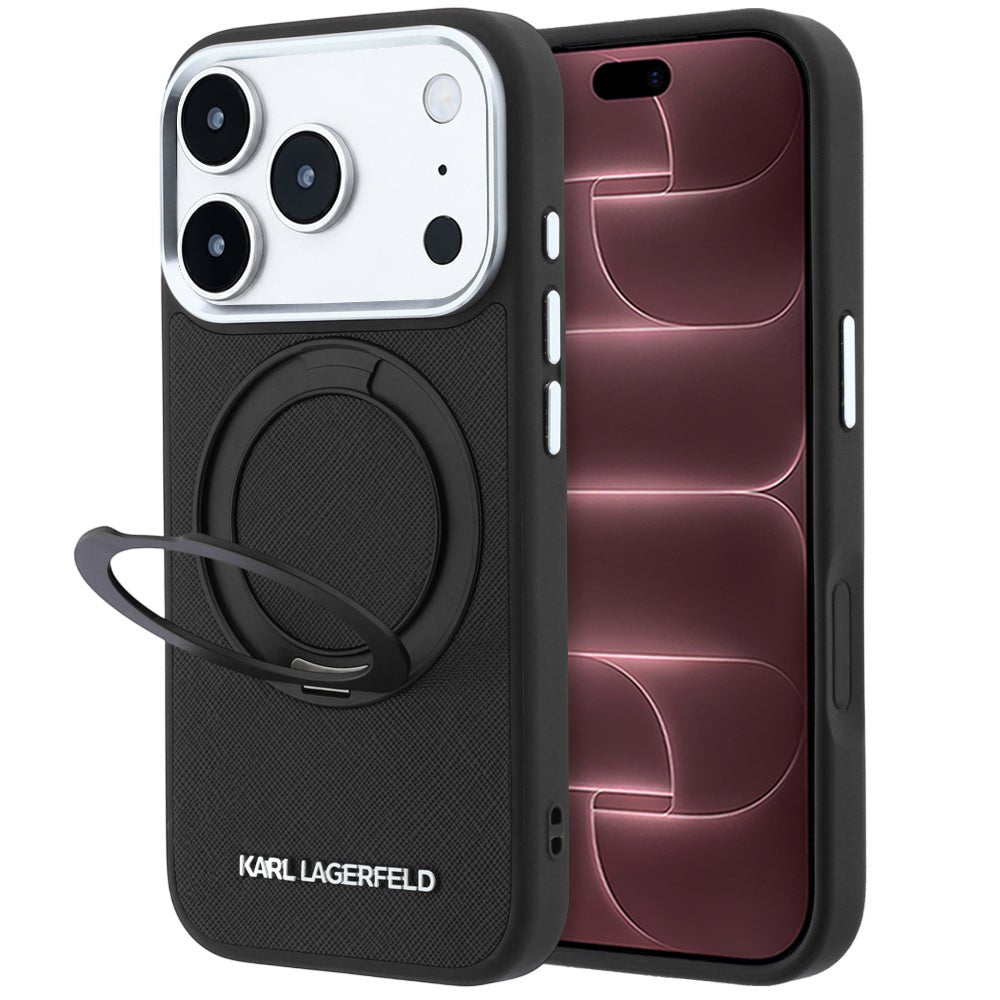 Karl Lagerfeld iPhone 18 Pro Max / iPhone 17 Pro Max - Σκληρή Θήκη με Δαχτυλίδι Συγκράτησης MagSafe - Ring Stand 360 Saffiano - Black