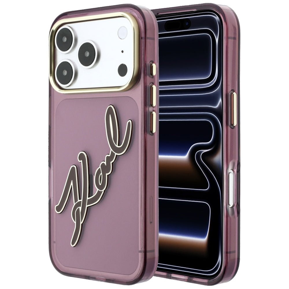 Karl Lagerfeld iPhone 18 Pro Max / iPhone 17 Pro Max - Σκληρή Θήκη με Πλαίσιο Σιλικόνης - IML Big Signature Resin Metal Frame - Burgundy